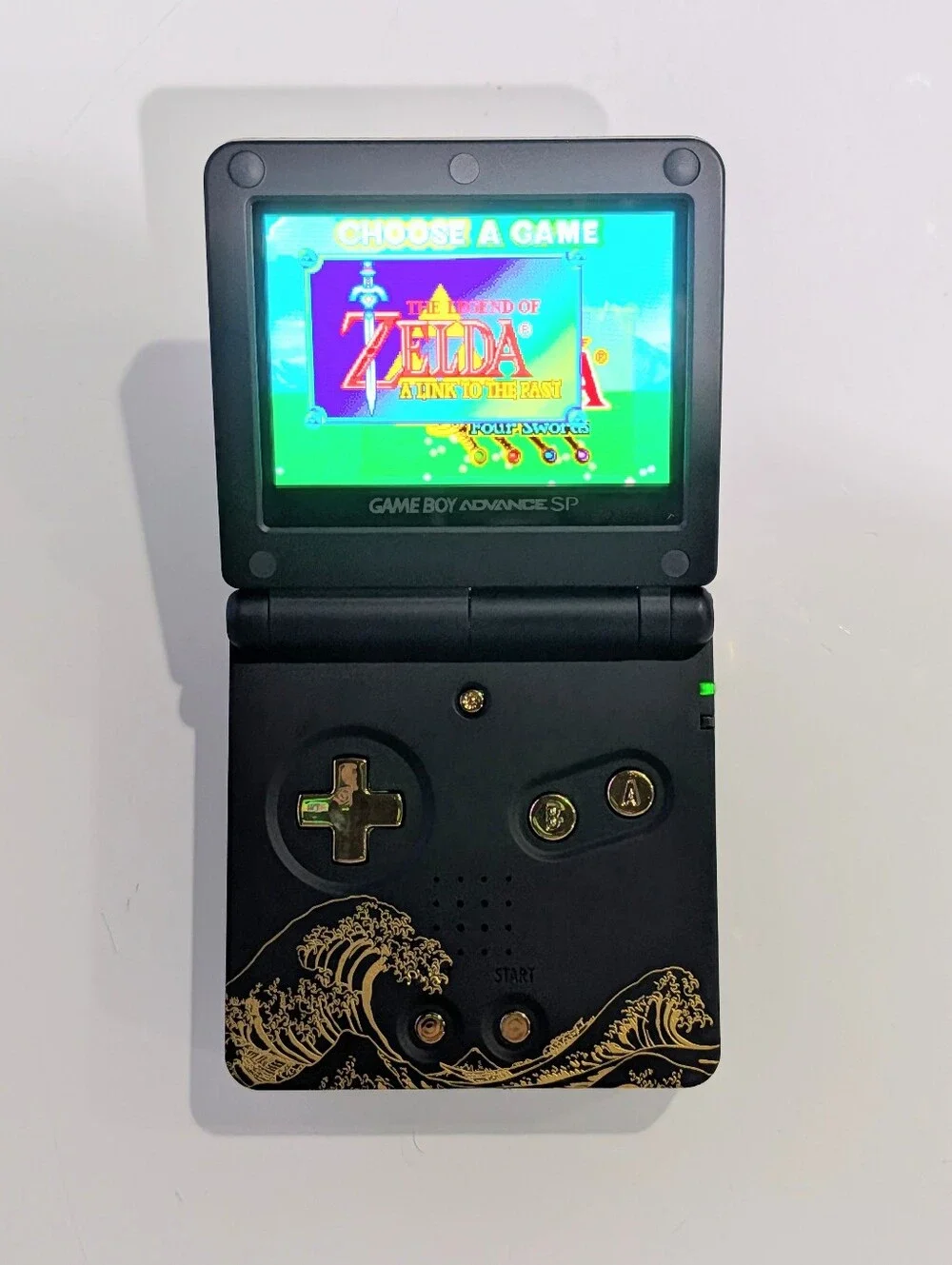 Great Wave Black & Gold Nintendo Game Boy Advance SP GBA SP with v5 IPS Screen